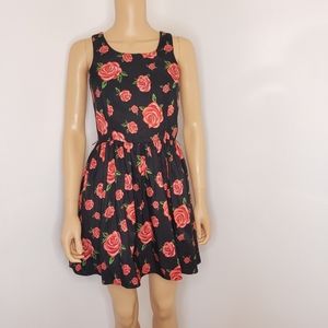 Floral Print Fit and Flare Dress Mesh Back Panel Forever 21